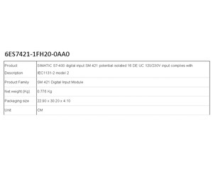 6ES7421-1FH20-0AA0可编程控制器模块德国德国SIMATIC S7-400数字输入SM 421电势隔离16 DE UC - Product Image 2