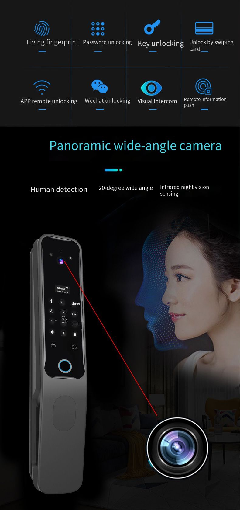 Multifunctional door lock smart electronic cat's eye induction remote control lithium battery  beautiful intelligent locks doors