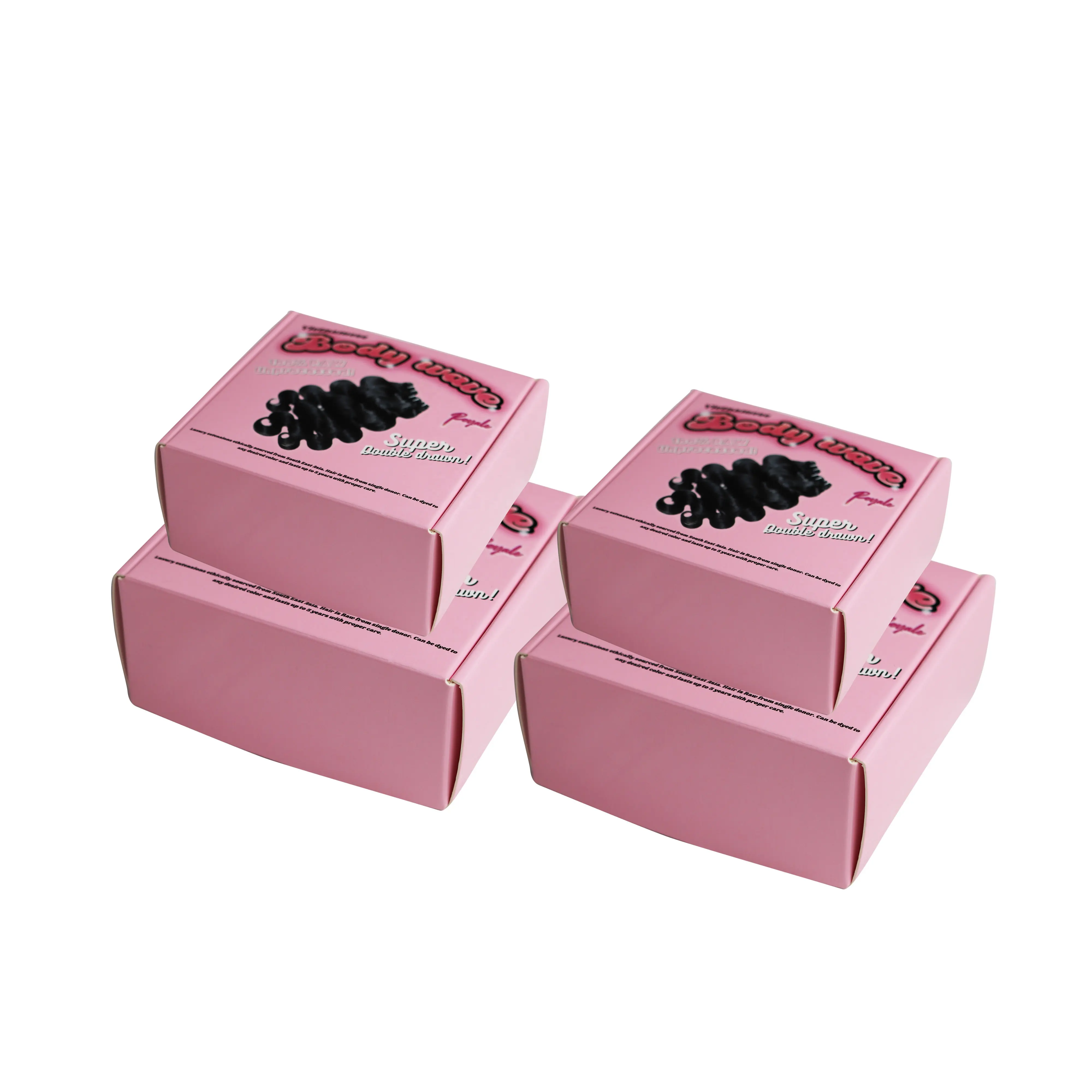 Розовая маленькая бумажная коробка для наращивания волос, упаковка, индивидуальная печать, складная бумажная коробка для доставки