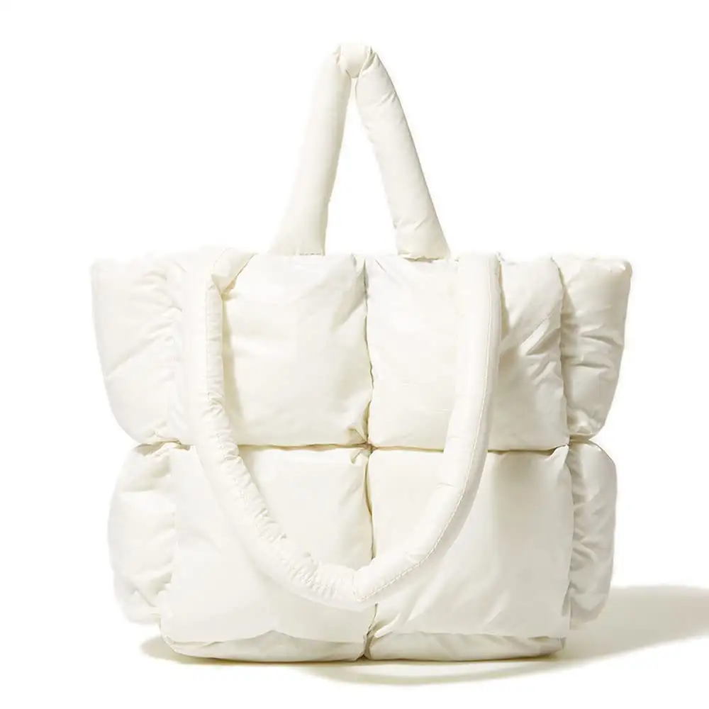 Mini bolsa de mão para mulheres, bolsa feminina de luxo feita de algodão puffer, malha de mão e luxo com enchimento