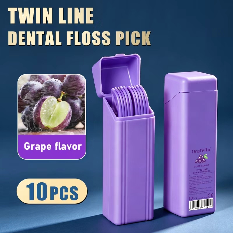 Fil dentaire à picots F double ligne, goût raisin, 10 picots/boîte - violet