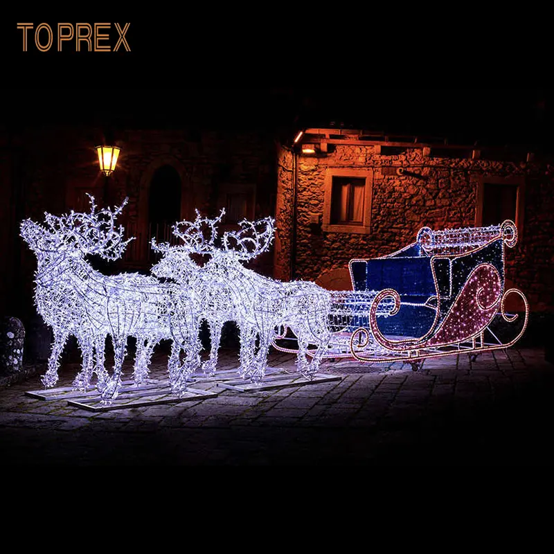 Toprex מחוץ מסחרי אורות חג המולד תפאורה חיצונית קווית הוביל קישוט ענק מואר איילים ומזחלות