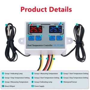 Termostato digital dual para calefacción y refrigeración, controlador de temperatura, salida de relé dual, regulador de temperatura, xk-w1088 - Product Image 6