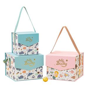 Custom Cute <strong>Gift</strong> Boxes Square Children'<strong>s</strong> Toy Packaging Box for <strong>Baby</strong> Clothes Package Cardboard Box With Handle - Product Image 1