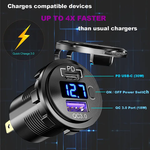 12v快速充电器插座防水电源插座，带电压表12/24V PD + QC3.0双USB充电器手机支架 - Product Image 4