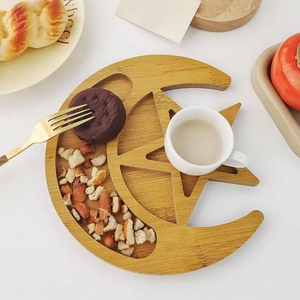 1 Piece Wooden <strong>Moon</strong> and Stars Dinner Plate Bamboo Tea Serving Tray Breakfast Set Tray for <strong>Display</strong> - Product Image 6