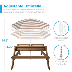 <strong>Best</strong> Choice 3-in-1 <strong>Kids</strong> Sand Water <strong>Table</strong> Convertible Outdoor Picnic <strong>Table</strong> Umbrella 2 Removable Trays 220lb Capacity Per Bench - Product Image 4