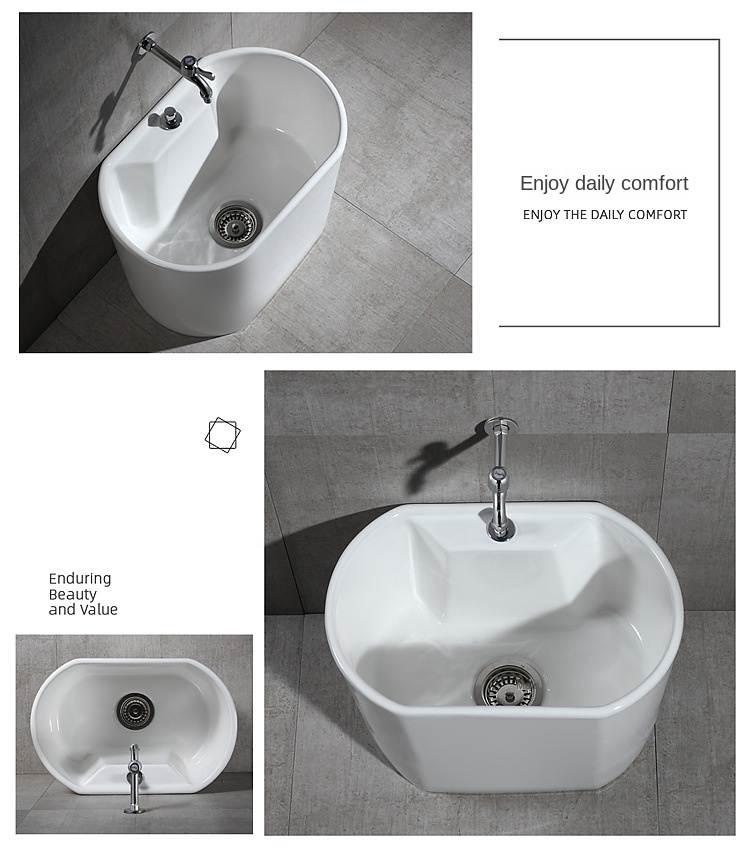 Large Ceramic Balcony Mop Pool Home Bathroom Table Control Oval Mop Pool Anti-Blocking Water Mop Sink