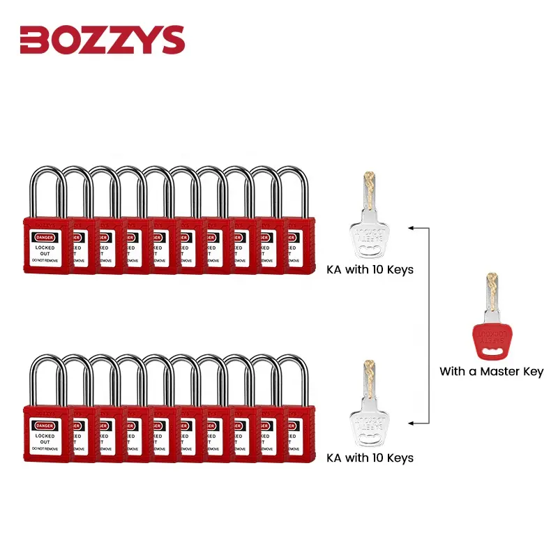 38 מ "מ מפלדה פלדה 20 מנעולים בטיחות אדום בטיחות עם מפתחות נעילת תג החוצה pads