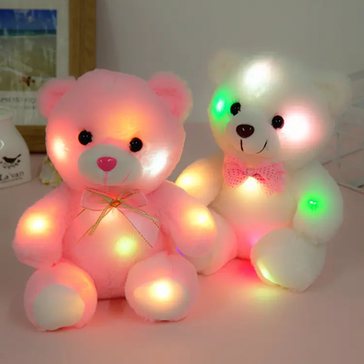 Boneka Beruang Teddy Menyala Kreatif LED Bersinar Dalam Gelap Mainan Mewah Warna-warni Led Boneka Beruang Grosir