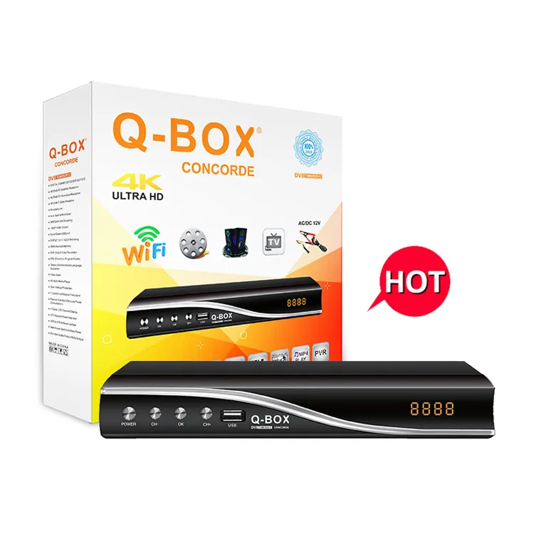 Q-BOX CONCORDE ชุดกล่องด้านบนทีวีดิจิตอลอินโดนีเซีย DVB S2 + T2-C Combo ถอดรหัสกล่องเคเบิลทีวีแอฟริกา