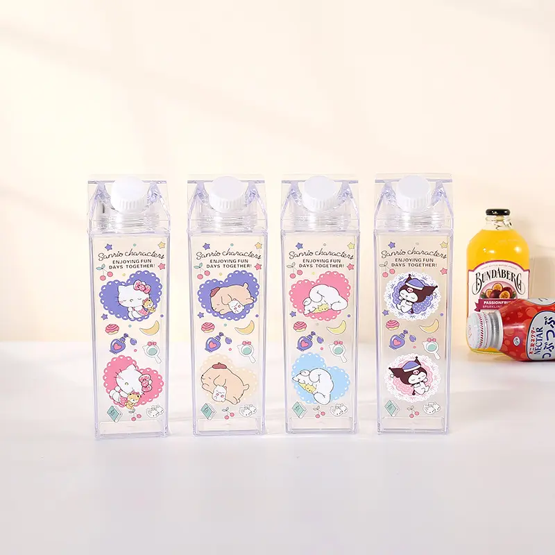 Amazon Sports Milch karton Form Box Square Kids 500ml Kunststoff Tragbar Trinken Klare Milch Wasser flasche mit Deckel Top Seller Cute