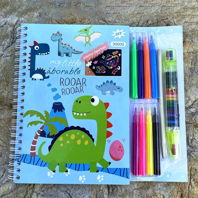 Cuaderno de dibujos animados para niños, libro de bocetos para colorear, con espiral, suave, personalizado, con lápiz de colores