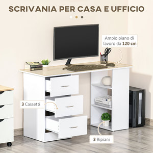HOMCOM <strong>Computer</strong> Desk with 3 Drawers and 3 Shelves, Wooden Desk <strong>for</strong> Bedroom and Office 120x49x72cm White - Product Image 4