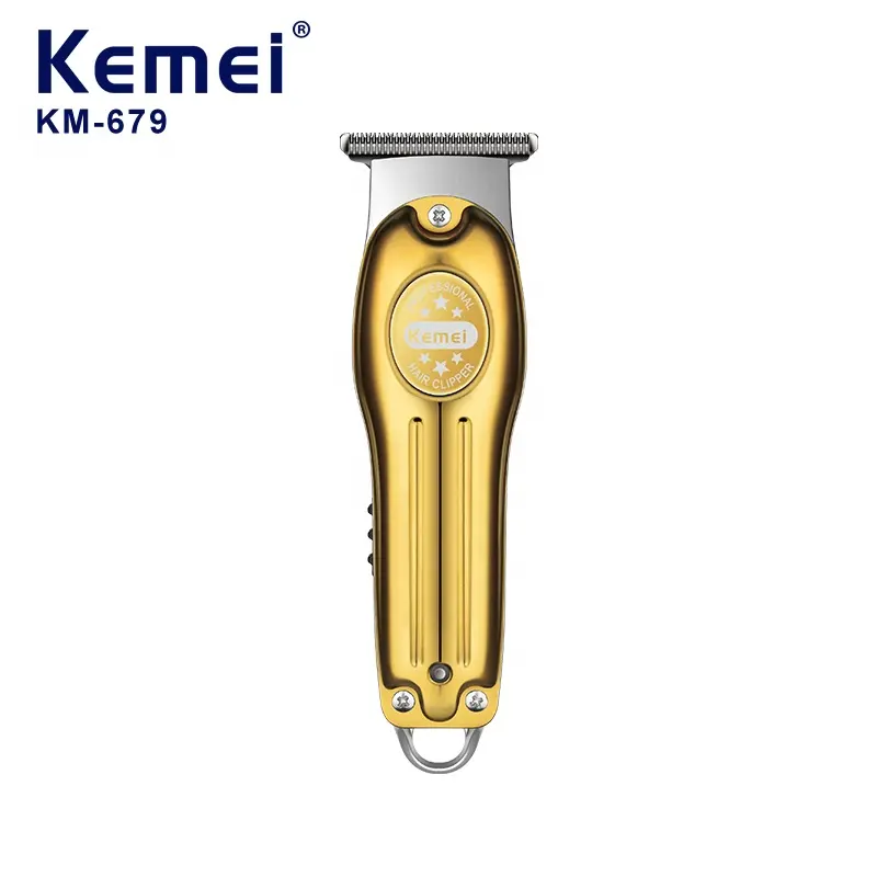 USB şarj Mini LCD ışık oyma makası saç kesme makinesi Kemei Km-679 toptan elektrikli altın gümüş renk saç düzeltici