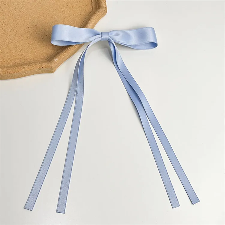 Korean Style Trendy Sweet Cute Solid Color Ponytail Holder Satin Hair Bow Clips with Long Tassel for Women Girls