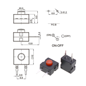 1212-DB 2-poliger SPST-Schalter mit seitlicher Einfügung-selbstsicher nder Druckknopf für Leiterplatten, Bedienfelder, kleine Elektronik - Product Image 5