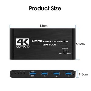 高品質4K HDMI KVM 2 in 1 out 4K @ 60Hz USBスイッチ2x1HDMI2.0サポートホットキースイッチhdmiスイッチ - Product Image 2