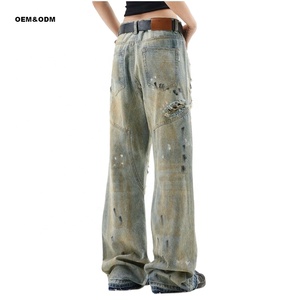 Erkek rahat Punk sokak Trendy düz bacak sıkıntılı Denim pantolon orta fermuar Fly gevşek kenarlı <span class=keywords><strong>Capris</strong></span> OEM