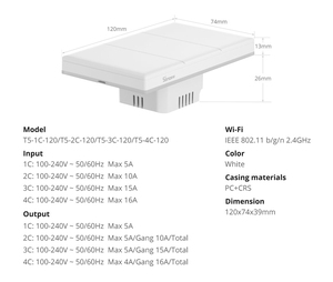SONOFF T5-1C-120 1CH Wi-Fi akıllı anahtar 120 tipi dokunmatik duvar paneli ile çalışmak EWeLink Alexa Google Siri Alice - Product Image 5