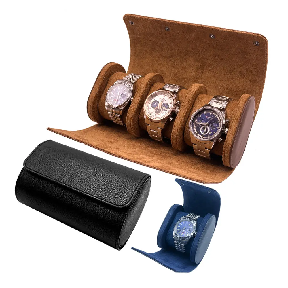 High End 1 2 3 Slot Genuine Leather Watch Roll Travel Case Watch Display Box for Men and Women