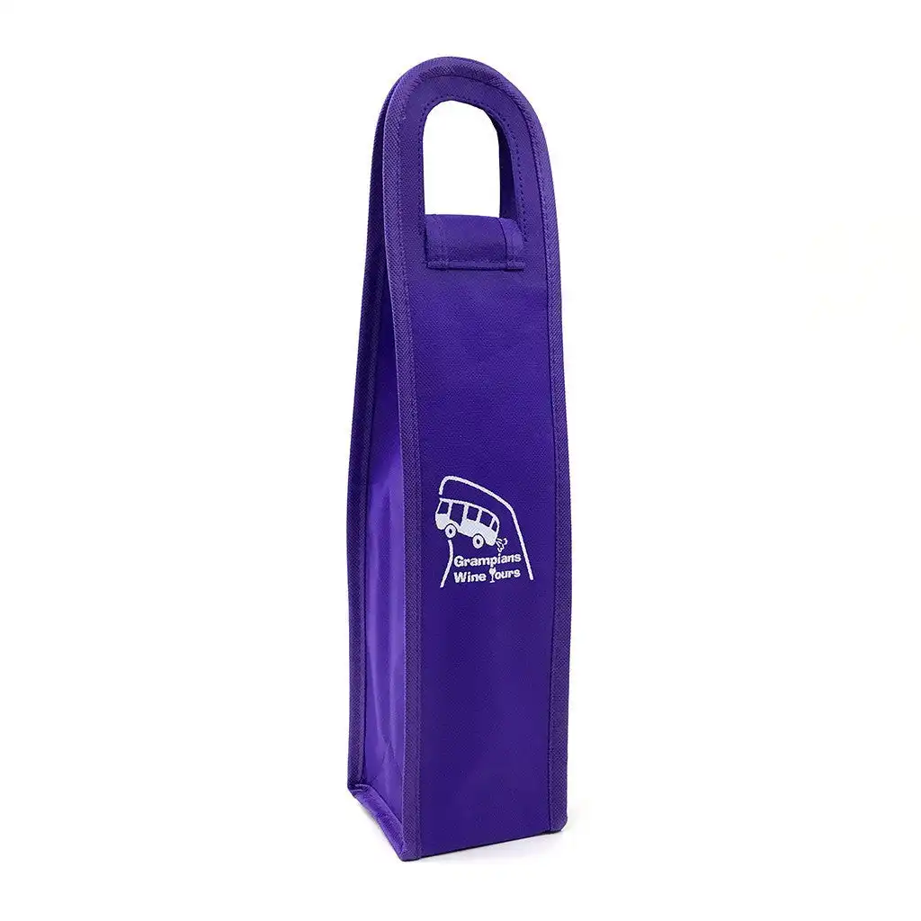 custom logo purple non woven wine cooler bag single bottle deluxe cooler wine bag with handle
