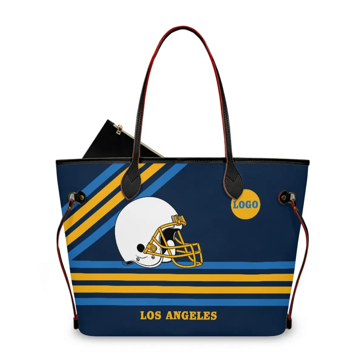 Lüks çantalar ve çanta özel Logo Los Angeles kadın Tote çanta PU deri Premium amerikan futbolu ekibi omuzdan askili çanta toplu