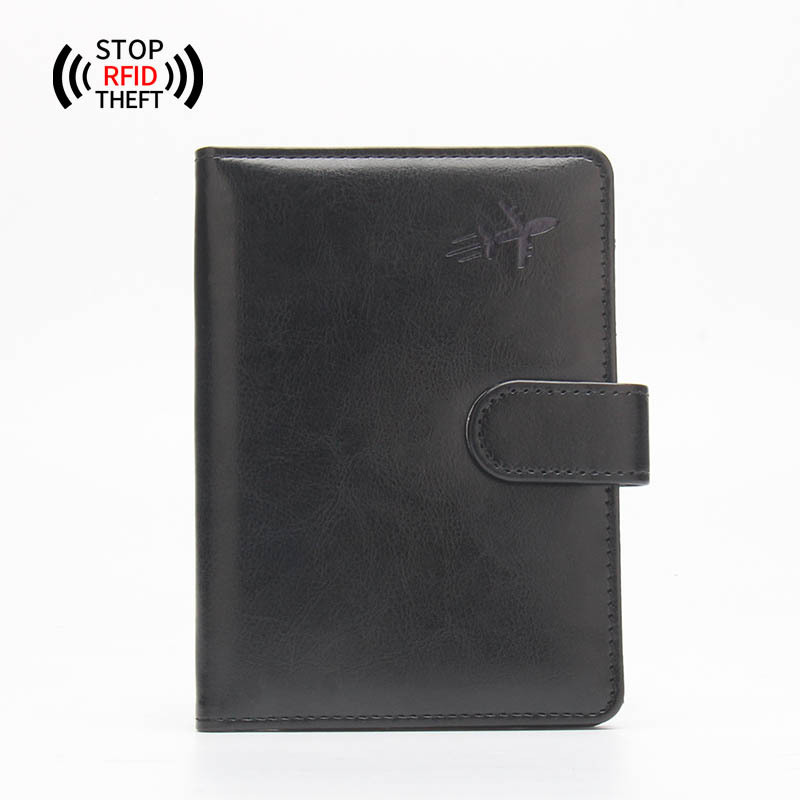 Anti-magnetic buckle aircraft passport holder (black)