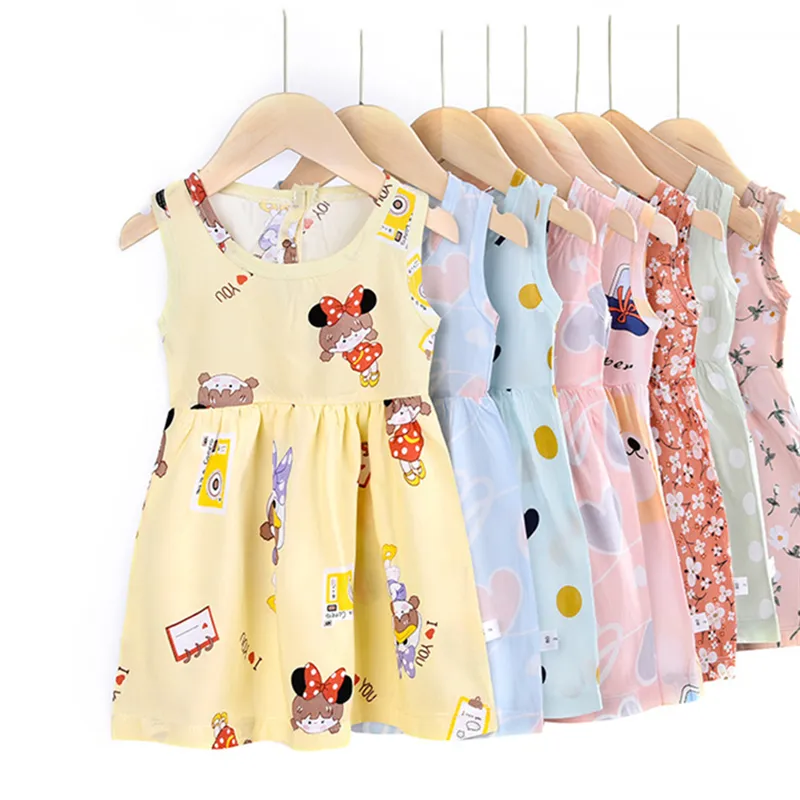 Dresses Plus Size Girl Clothing Classic Polyester Baby Clothes Low Price Casual Summer Sleeveless Floral Midi Printed Flowers