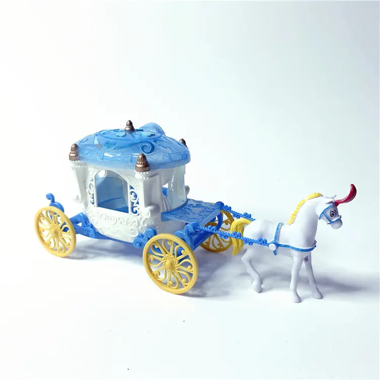 Маленькая мультяшная кукла для девочек, королевская игрушка, лошадь и карета с мигающим светом и музыкой