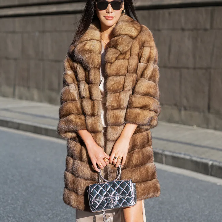 Factory Hot Sale Genuine Mink Fur Coat Warm Long Fur Coat Oversize Trench Thick Warmer Winter Real Sable Fur Coat For Women