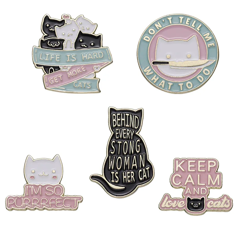 Broches en émail de chaton de dessin animé de haute qualité-Broches de chat mignon avec slogan drôle pour les fans d'accessoires et de bijoux pour animaux