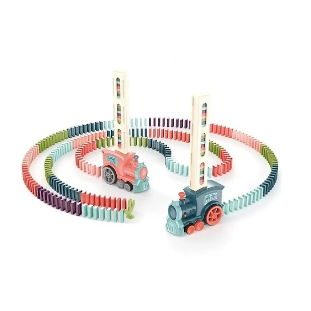 Automatic Laying Domino Brick Train Car Set sound light kids Colorful Plastic Dominoes Blocks Game Toys Set Gift for Girl boys