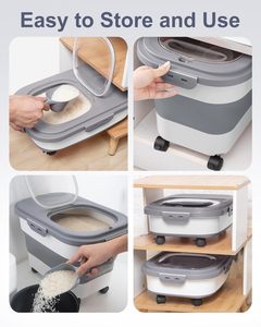 20-30Lbs Rolling Wheel Airtight Locking Lid Food Storage Container Collapsible Rice and Pet Food Storage <strong>Bin</strong> with Box <strong>Packing</strong> - Product Image 6