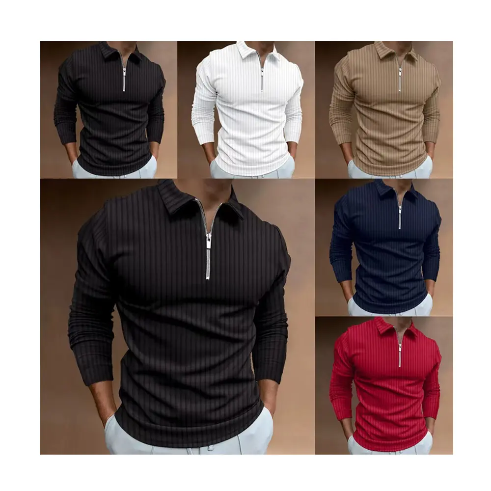 Conyson-Polo de manga larga para hombre, Polo deportivo holgado con logotipo personalizado, a la moda, para primavera y otoño