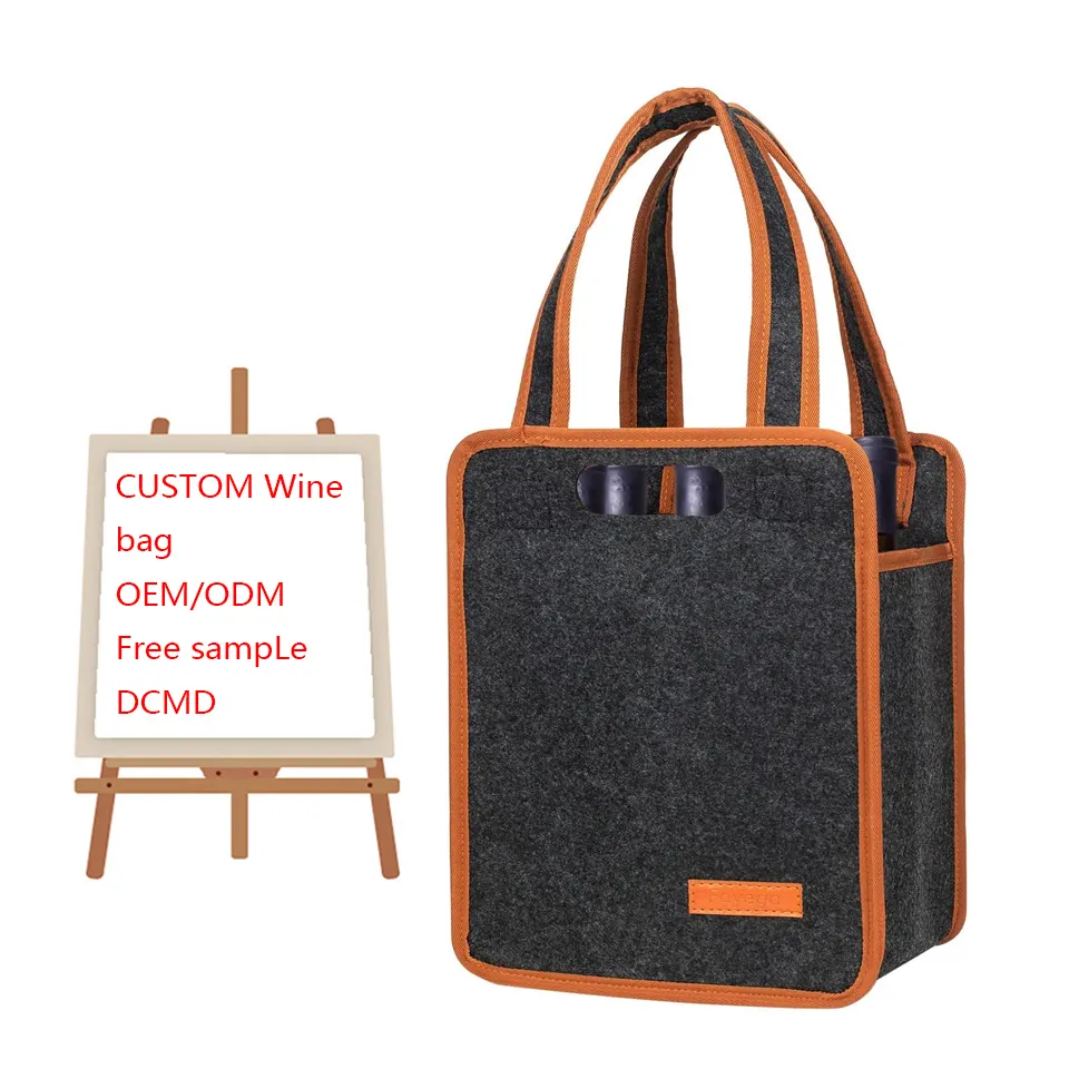 Wine lover gift travel logo personalizzato borsa tote in tessuto di feltro imbottito termico pieghevole spessa per bottiglie