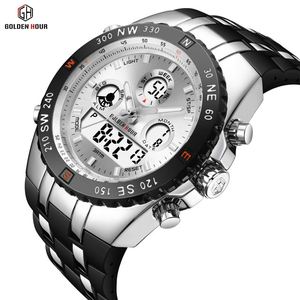 Altın saat GH124 sıcak satmak Mens dijital saat şık silikon bant çift ekran çok fonksiyonlu özlü spor kol saati - Product Image 3