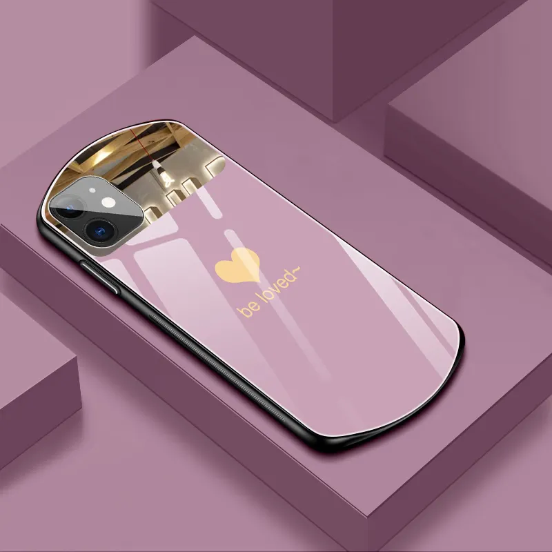 יוקרה חמוד סגלגל לב בצורת מזג זכוכית טלפון מקרה עבור iPhone 12 11 פרו מקס XSmax XR X SE 8 7 6 בתוספת מראה סיליקון כיסוי