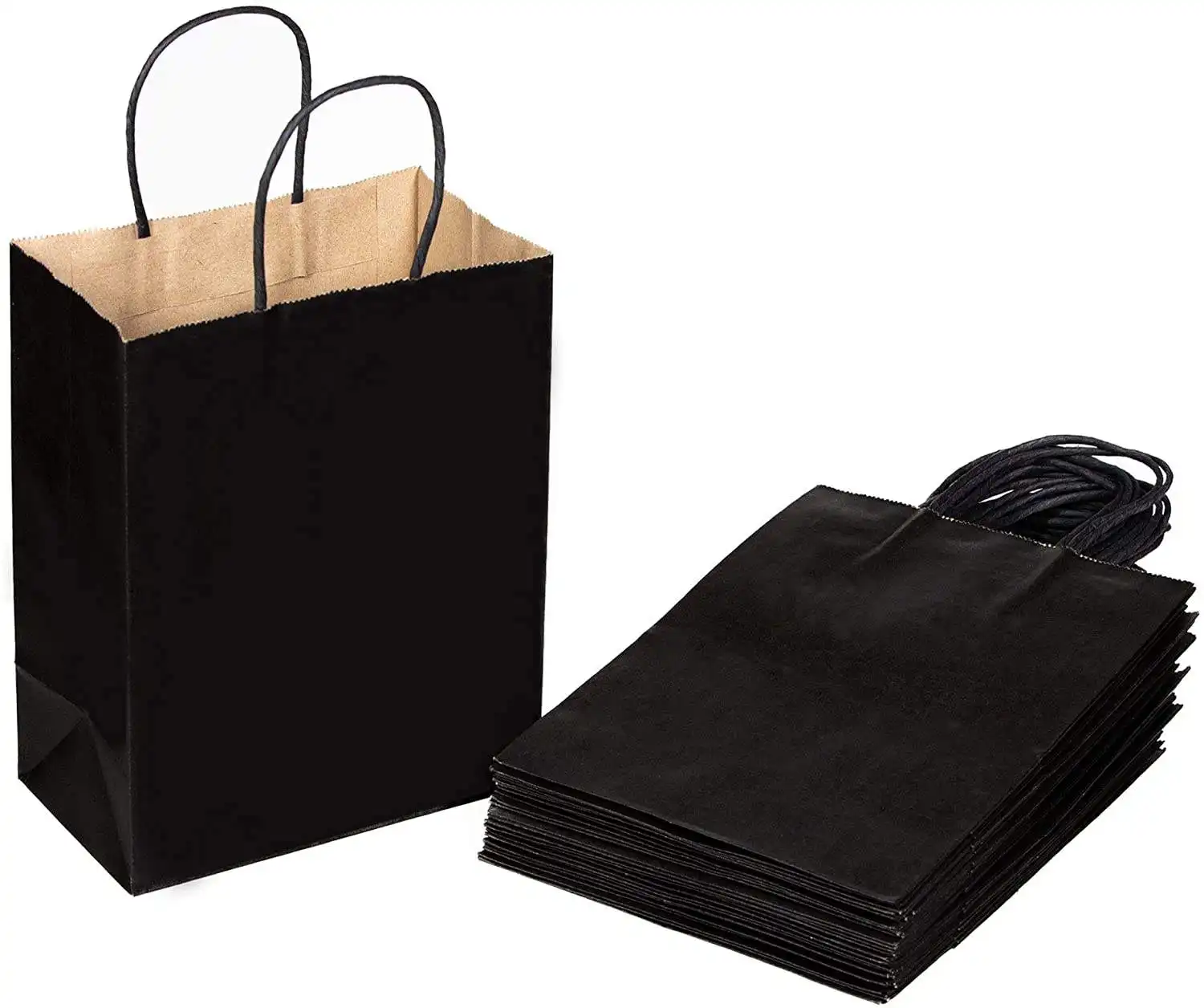 Sacola de papel para compras com logotipo personalizado completo por atacado com alça, sacola de papel Kraft marrom e branca com seu próprio logotipo