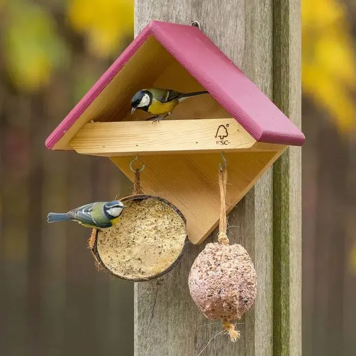 Comedouro de madeira para pássaros, de alta qualidade, design simples, para alimentação de pássaros selvagens