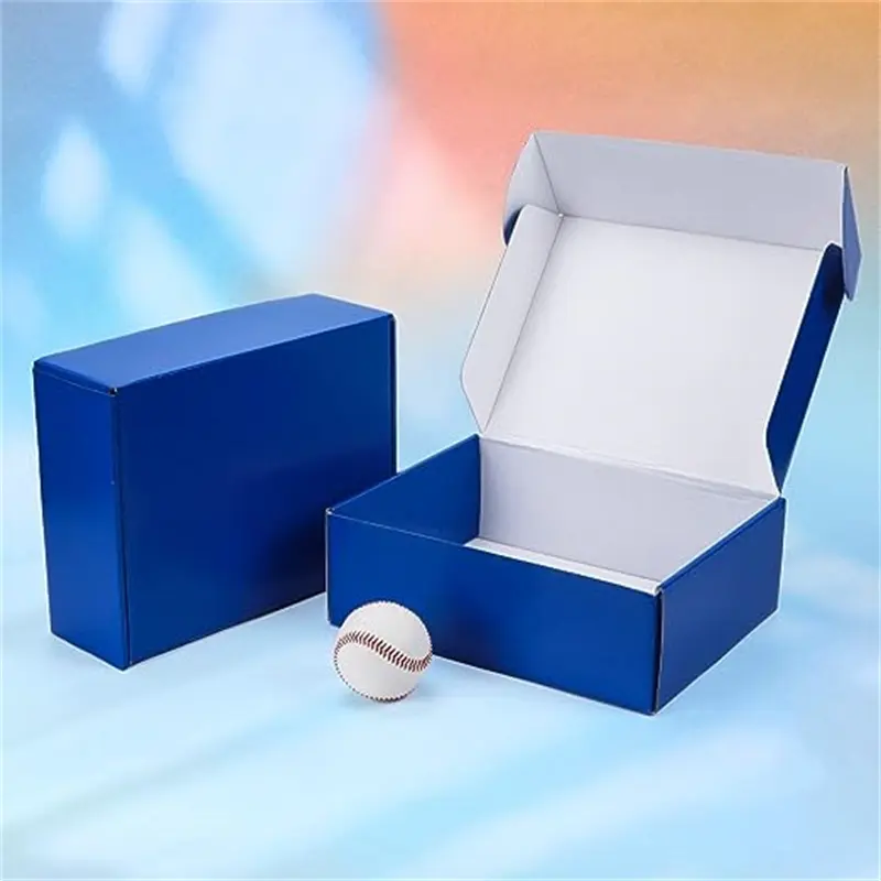 صندوق شحن قابل للتخصيص صندوق تغليف أزرق من الورق المقوى المموج صندوق بيسبول صحي معدني مع شعار