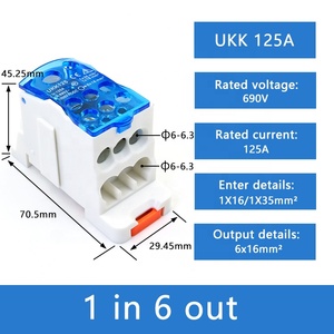 UKK 125Aブルーピース/箱入力6出力DINレールタイプユニバーサルスクリュークランプユニポーラ配電端子台コネクタ - Product Image 2