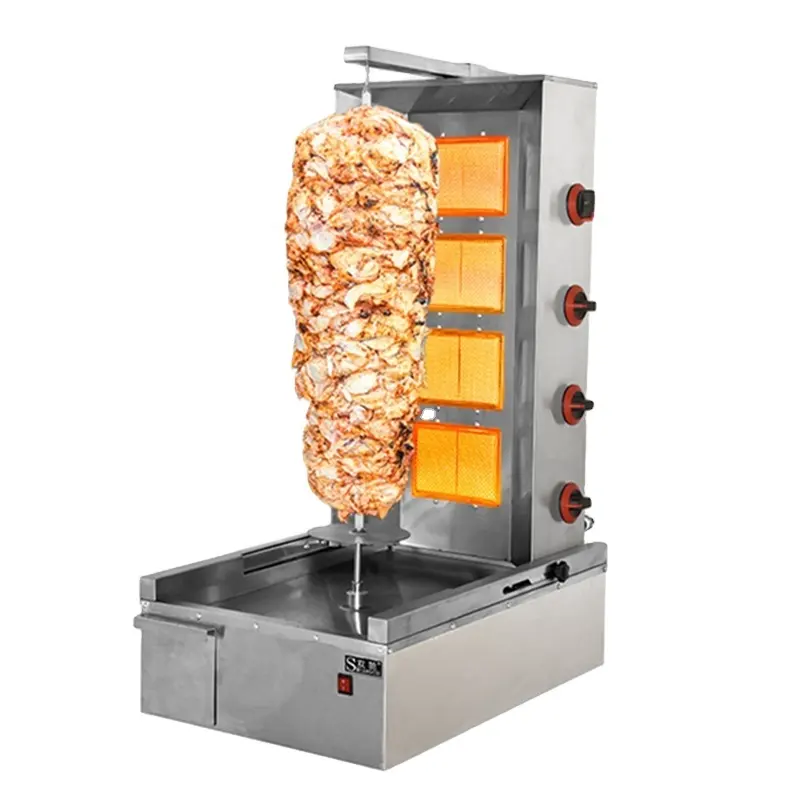Uzak kızılötesi 1.2M Shawarma ızgara tavuk kebap makinesi gaz LPG masaüstü ticari otomatik döner kebap kesme makinesi parti