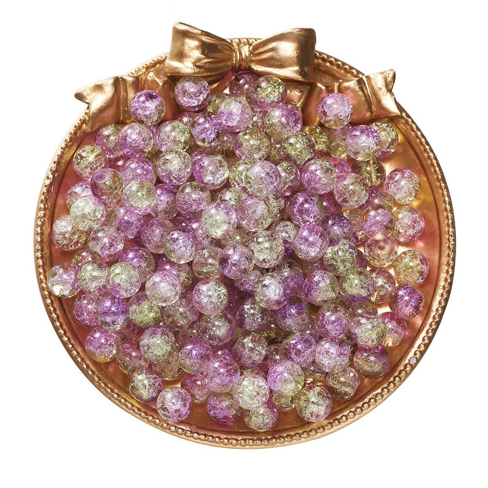 Perles de verre craquelé bicolores - violet et jaune
