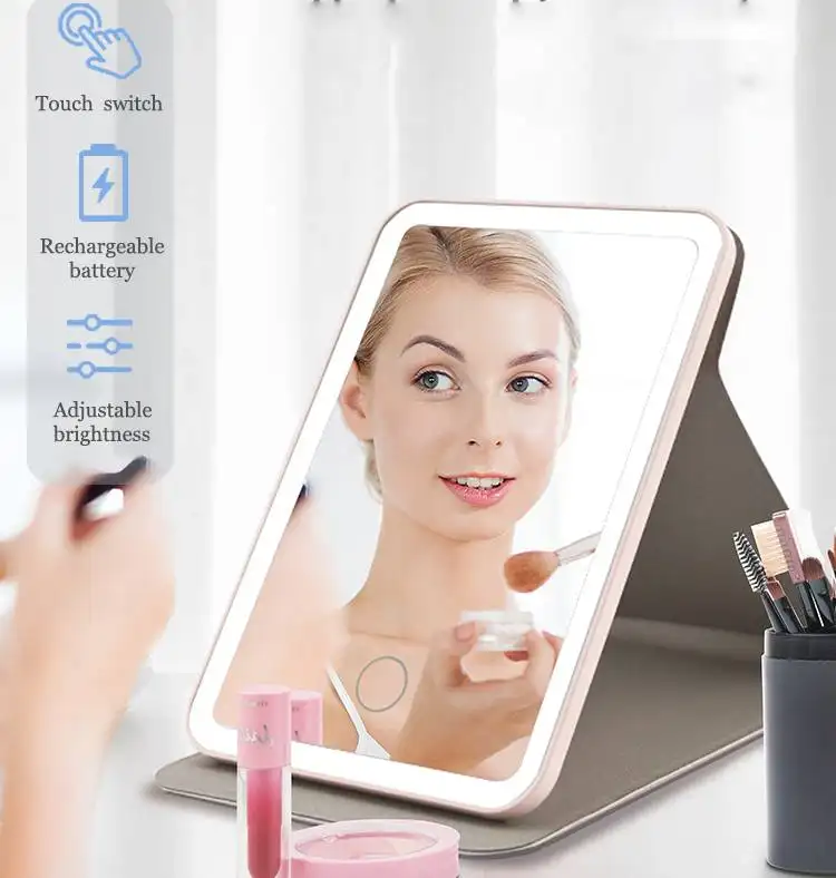 Hot bán tùy chỉnh màn hình cảm ứng gấp Vanity Gương Đèn Led mặc quần áo khuôn mặt trang điểm gương Máy tính để bàn Vanity gương
