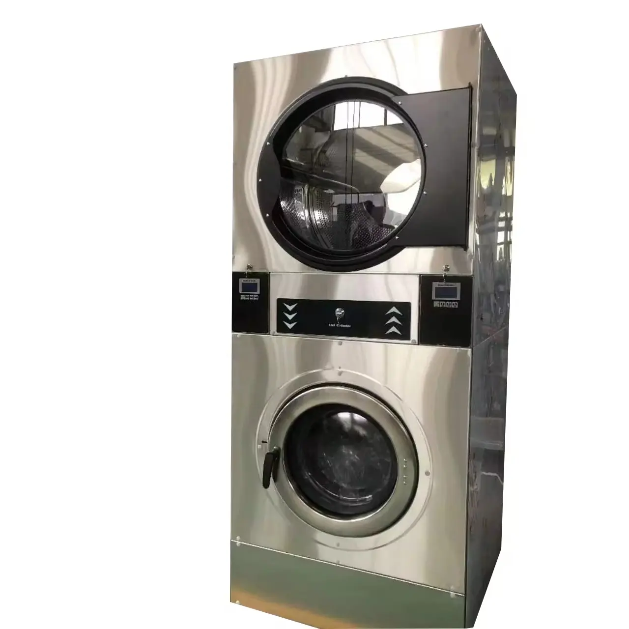 Equipo de lavandería de monedas comercial de 12kg a 22kg Lavadora y secadora de ropa expendedora Lavadora y secadora apiladas