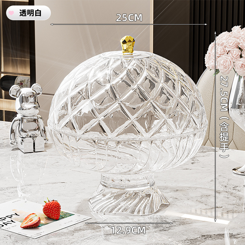 Transparent white spiral-patterned drain basket with lid