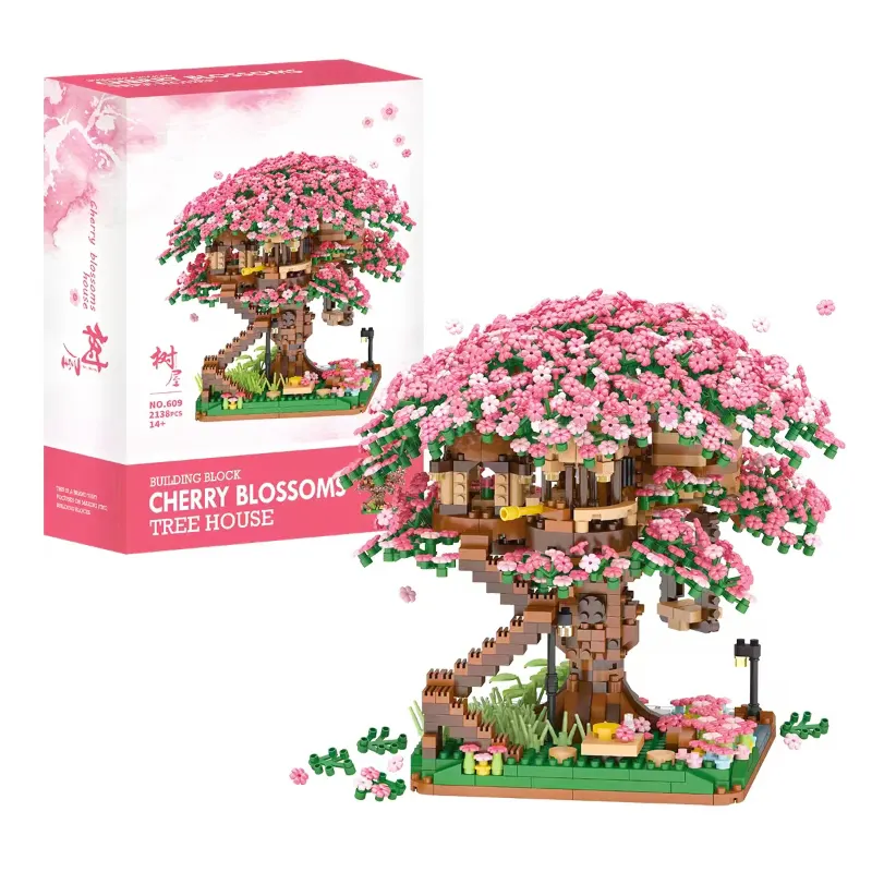 All'ingrosso Cherry Blossom Tree Building Block set Tree House Bricks Micro Blocks Sakura Flower giocattoli fai da te