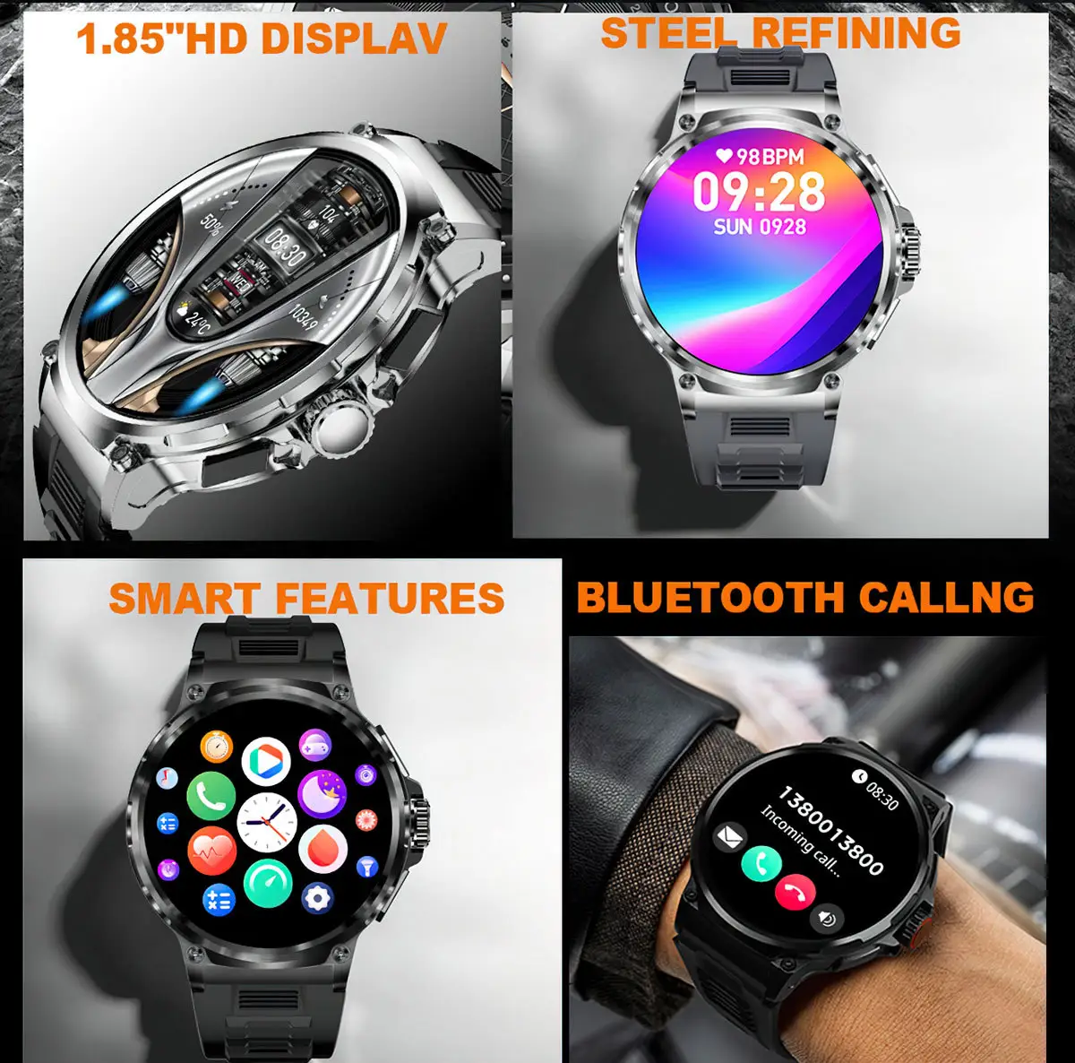 V69 smartwatch นาฬิกาโทร 1.85 นิ้วจอแสดงผล HD บนหน้าจอรอบ 400+ หน้าปัด 710mAh Inteligente กันน้ํากีฬาสมาร์ทวอท์ช