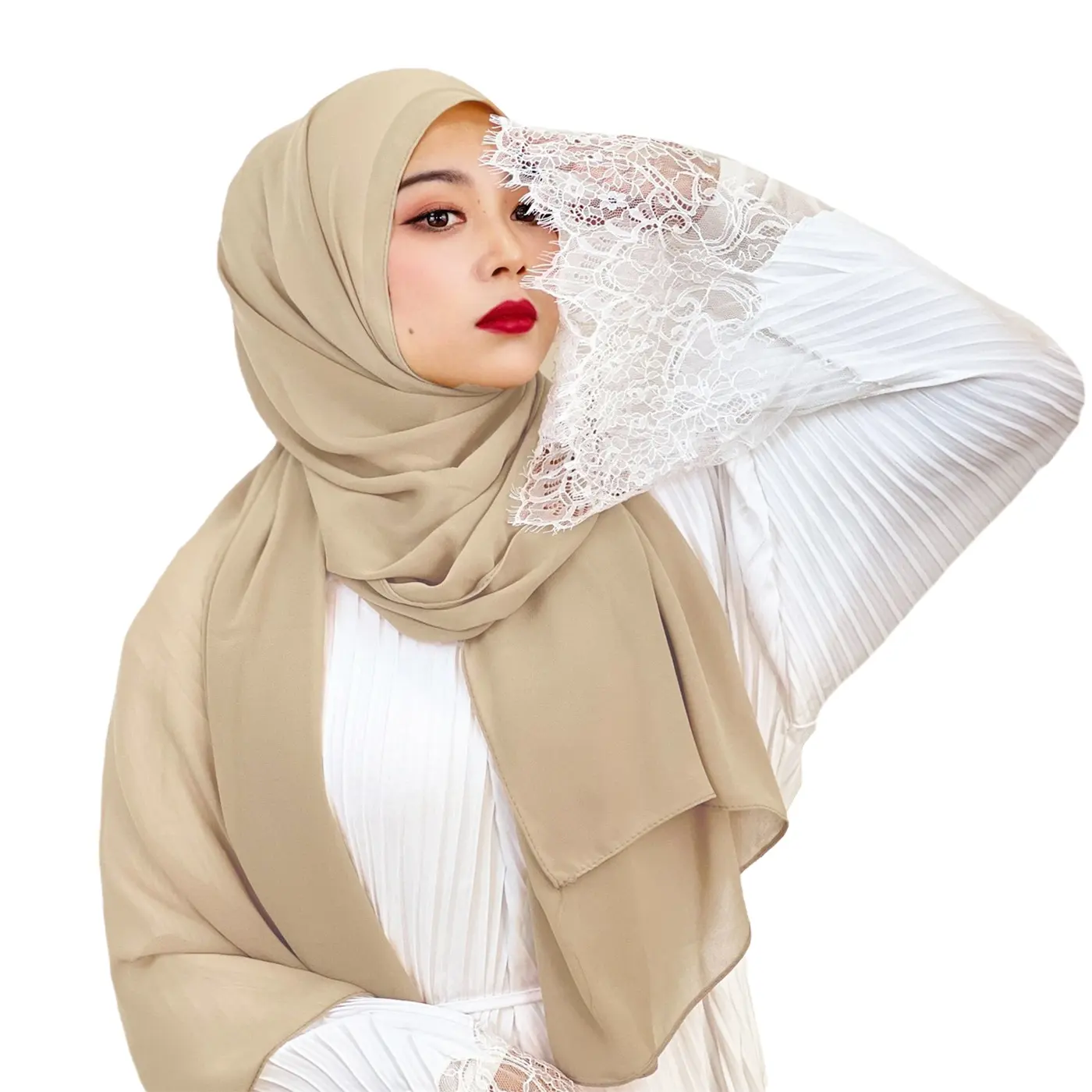 Hijab à volants de Offre Spéciale bonne qualité Hijabs en mousseline de soie de qualité supérieure Écharpe en mousseline de soie unie Châles musulmans Hijab en mousseline de soie de couleur pure